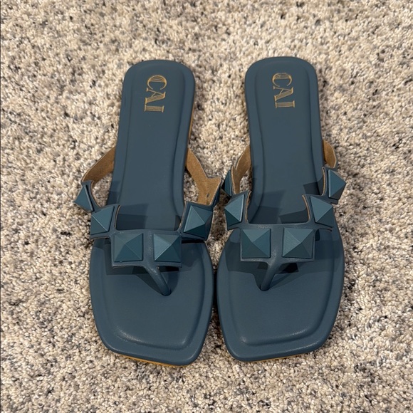 cai Shoes - Teal Pyramid-Stud Slide Sandals - Teal